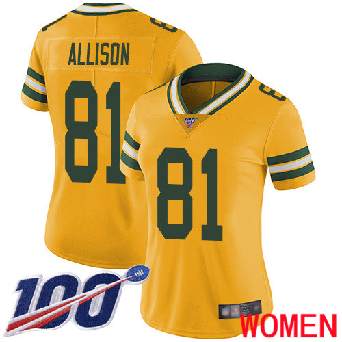 Green Bay Packers Limited Gold Women #81 Allison Geronimo Jersey Nike NFL 100th Season Rush Vapor Untouchable